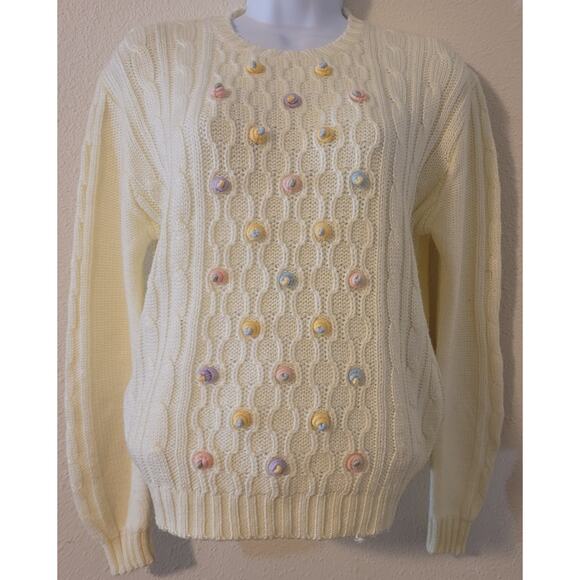 VTG Pronto Cream Cable Knit Women's Sweater Large LIttle Pastel Knit Designs - Picture 1 of 5